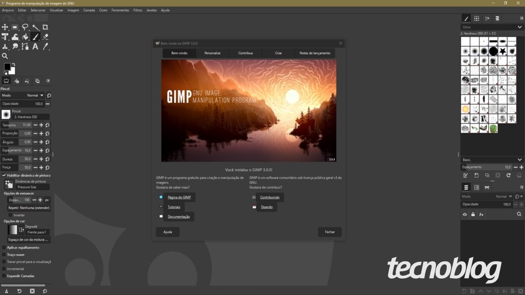 Tela principal do GIMP 3.0 rodando no Windows 10