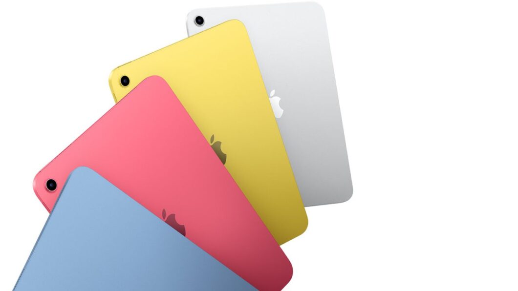 iPad nas cores azul, rosa, amarela e prateada