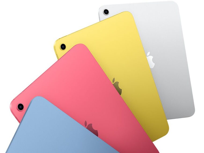 iPad nas cores azul, rosa, amarela e prateada