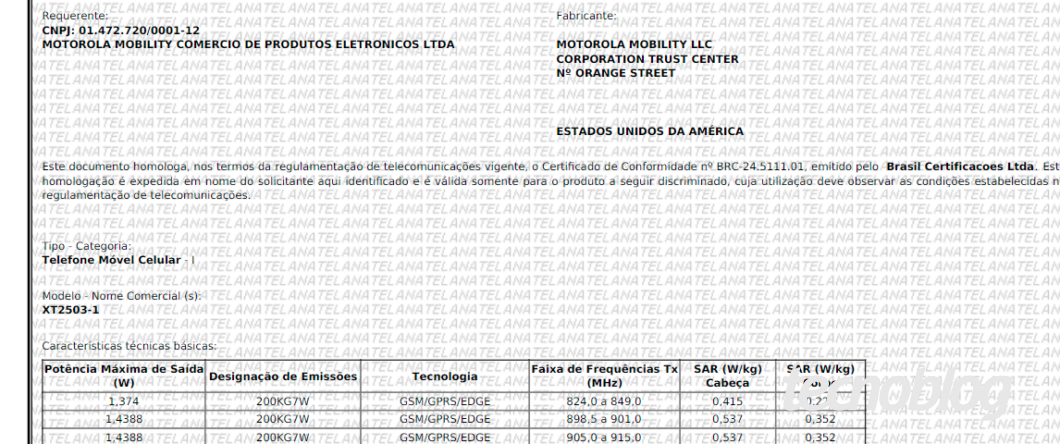 Imagem de documento mostra que Motoroloa Edge 60 Pro foi homologado pela Anatel