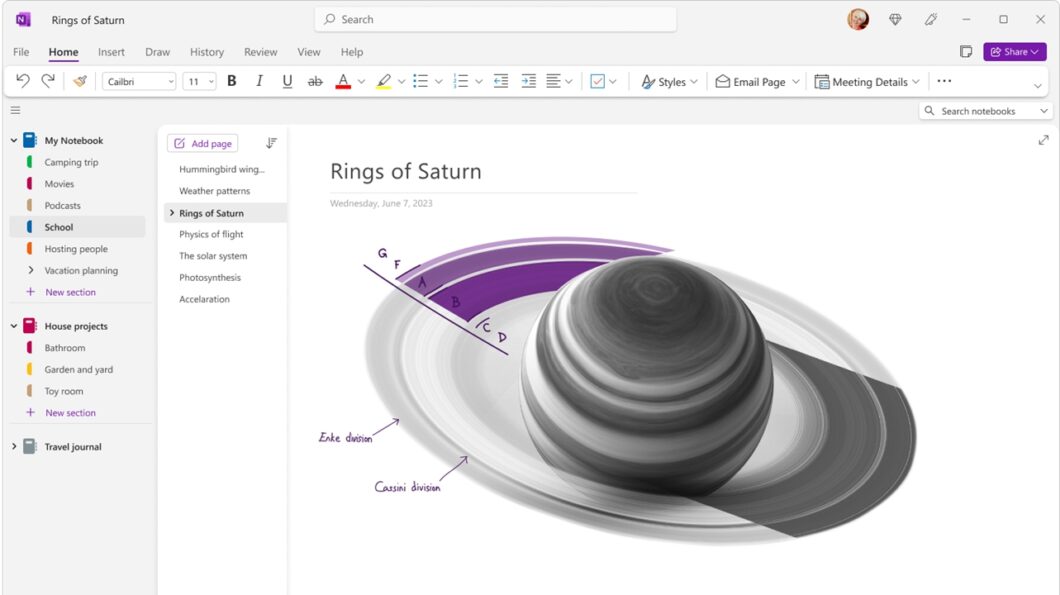 Captura de tela do OneNote atual