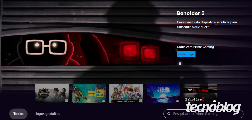 Captura de tela mostra o serviço Prime Gaming. 