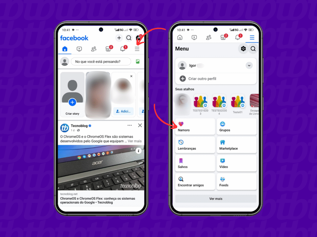 Acessando o Facebook Namoro pelo celular