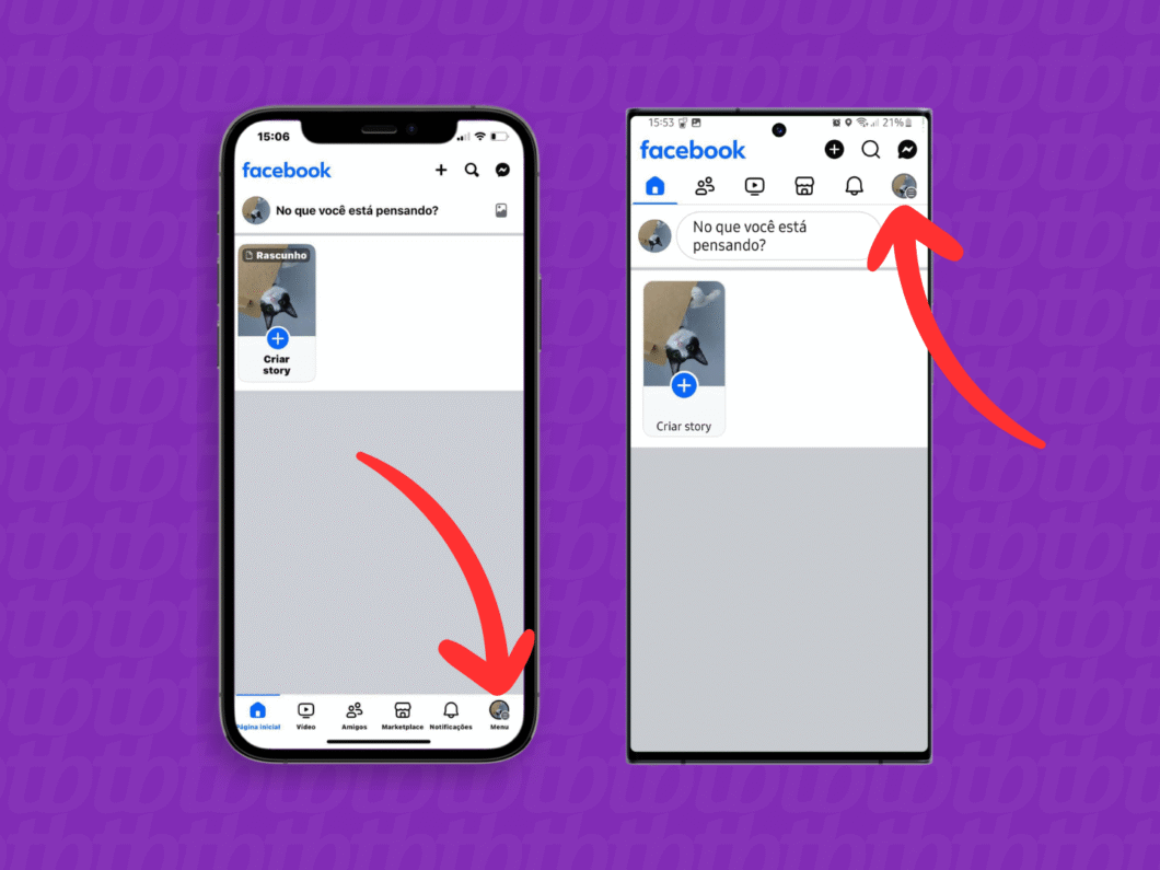 Acessando o menu principal do Facebook