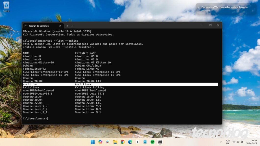 Distribuições Linux compatíveis com o WSL