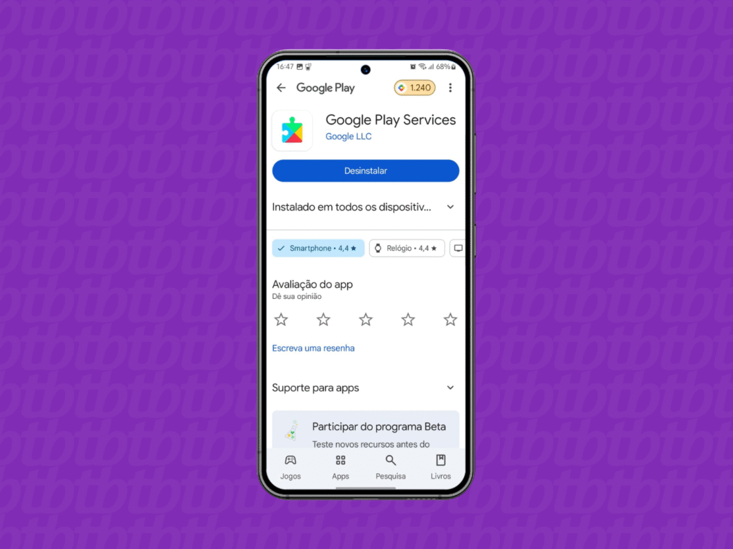 Acesse a página do Google Play Services na Play Store para verificar se há atualizações do app
