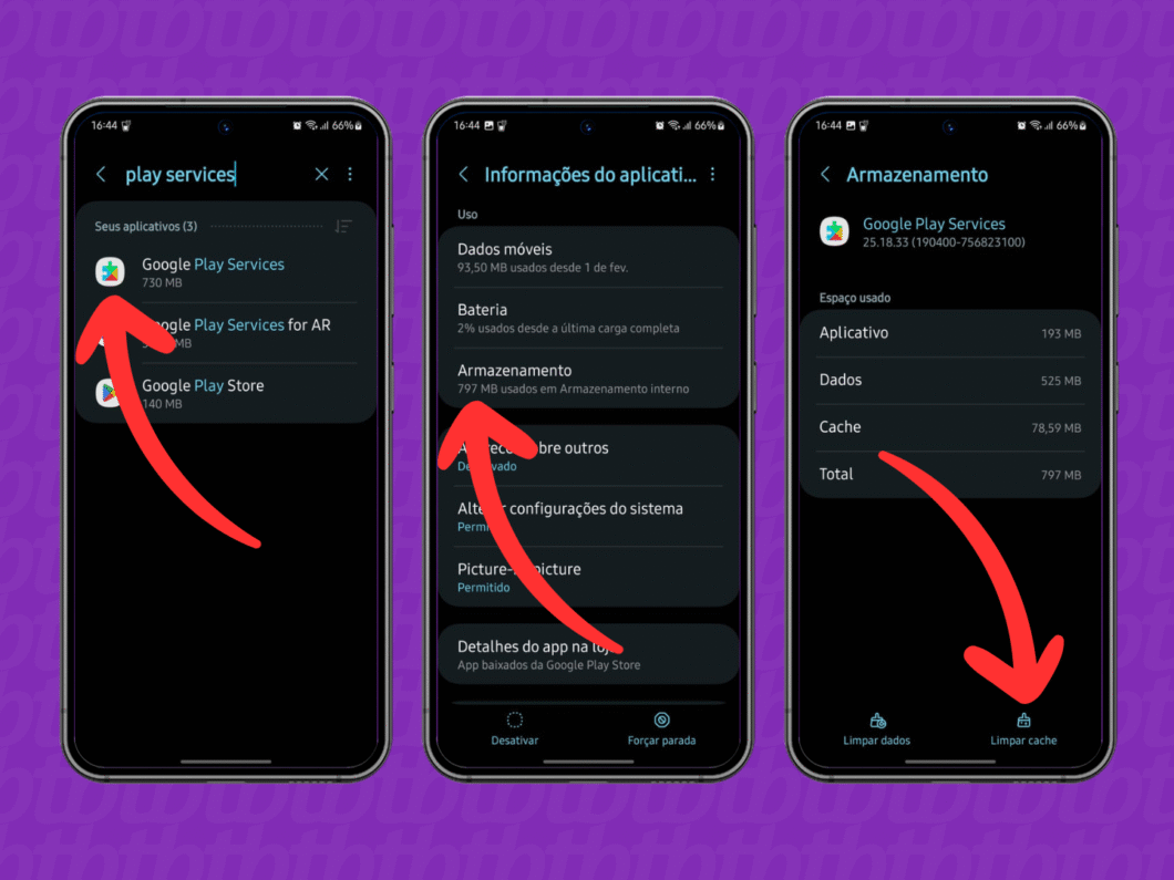 Acesse as configurações do celular para limpar o cache do Google Play Services