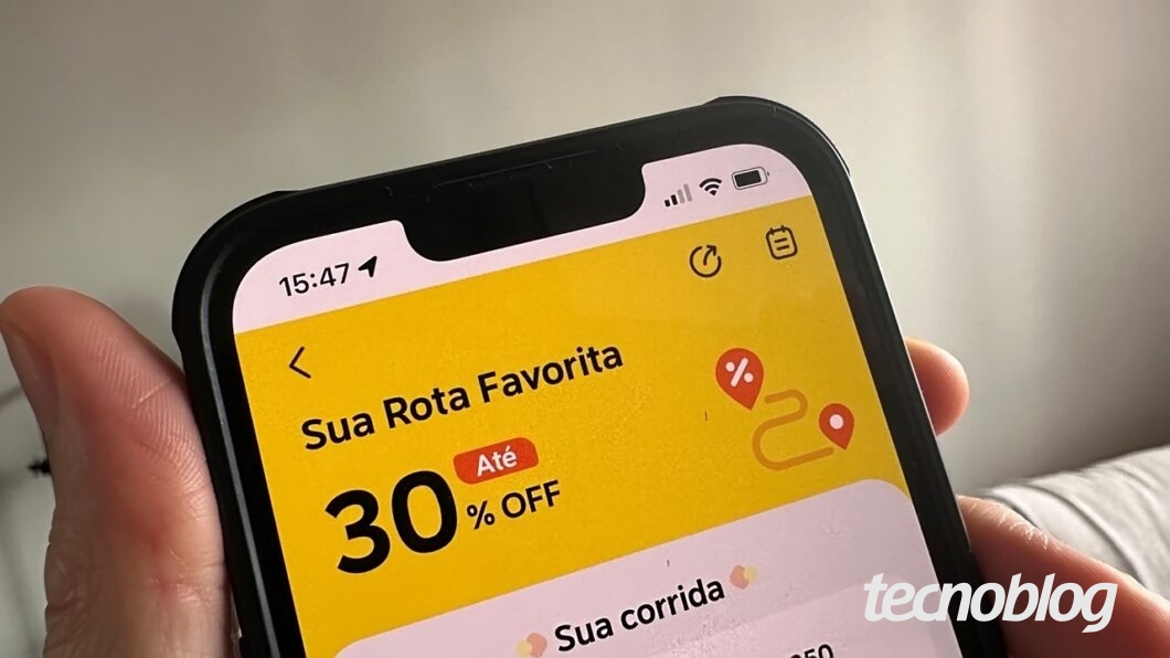 iPhone mostrando a chamada para a função Rota Favorita da 99