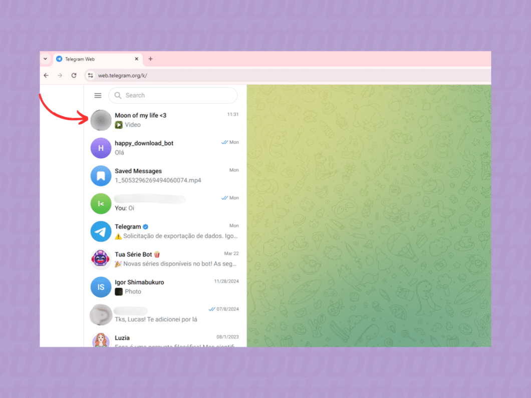 Abrindo a conversa desejada do Telegram pelo PC