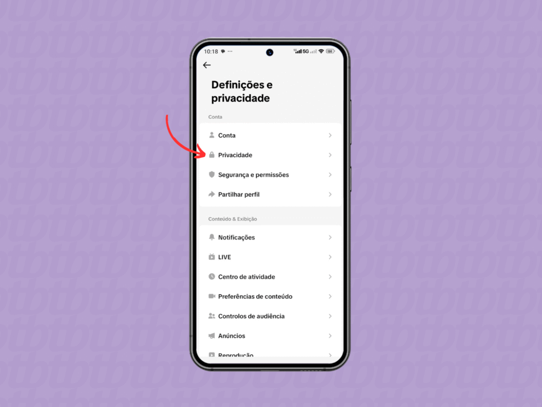 Acessando as opções de ajustes do TikTok