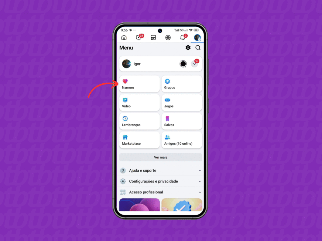 Acessando o Facebook Namoro pelo celular