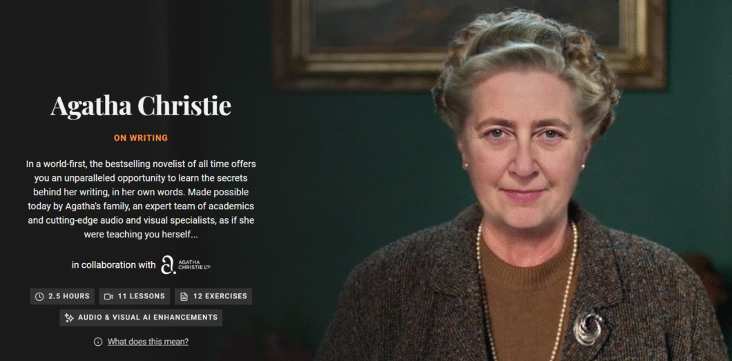 Agatha Christie é a professora deste curso de escrita (Imagem: reprodução/BBC Maestro)