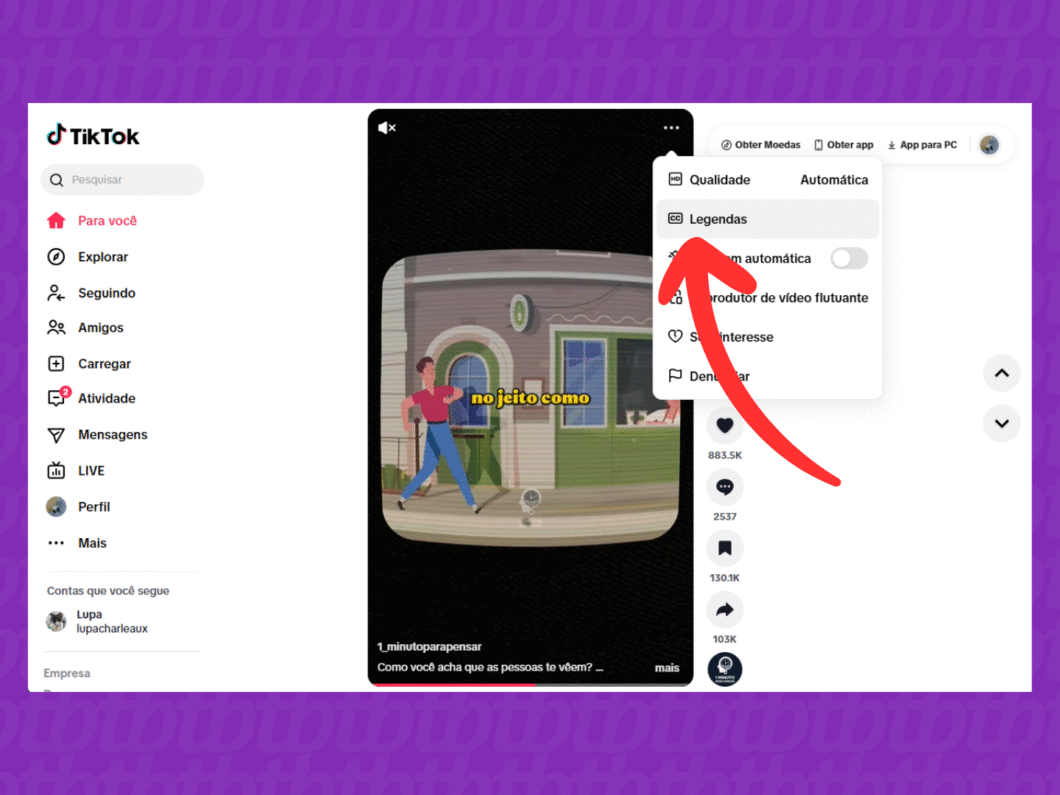 Como ativar ou desativar legendas automáticas no TikTok 6 Selecionando a opção "Legendas"
