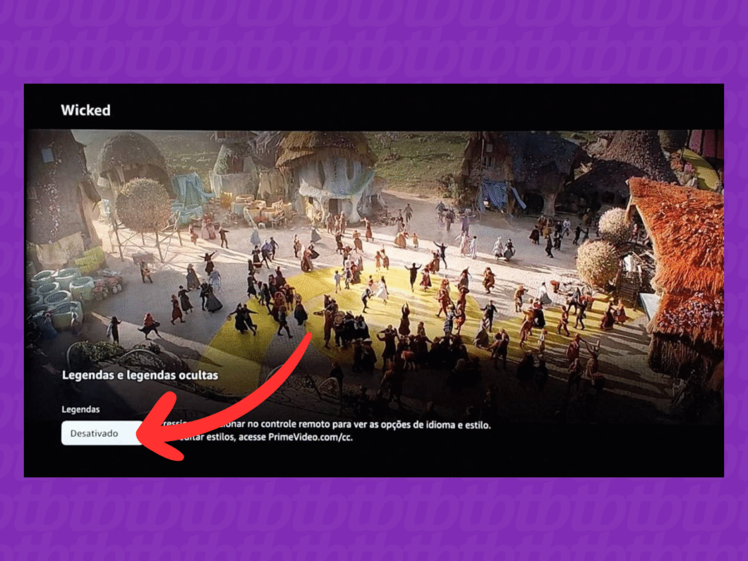 Selecionando a opção "Desativado" para ver as configurações de legenda