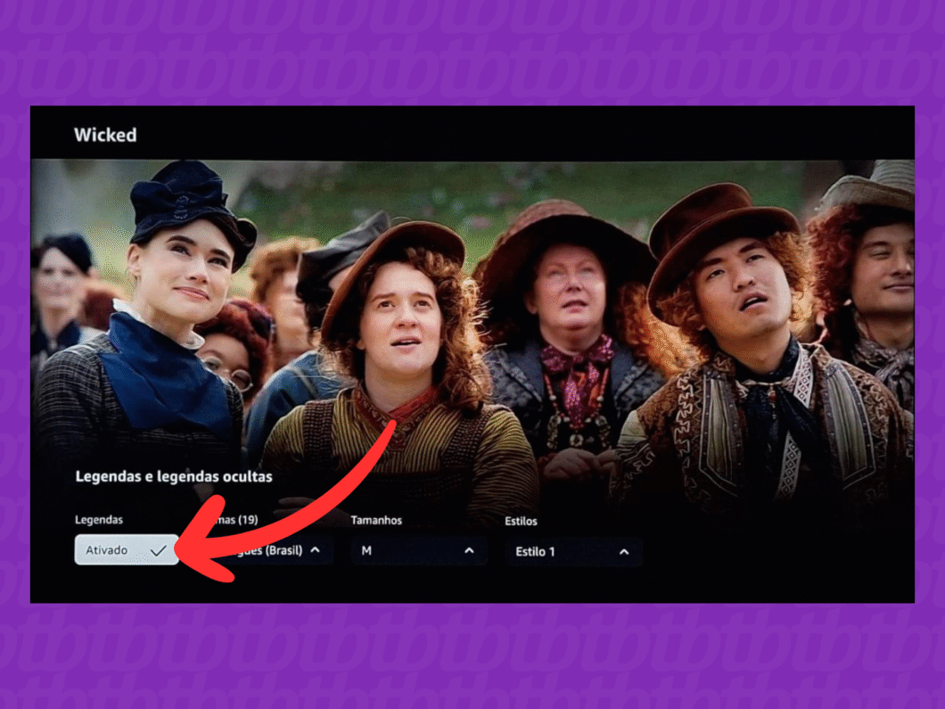 Selecionando "Ativado" para desligar a legenda do Prime Video