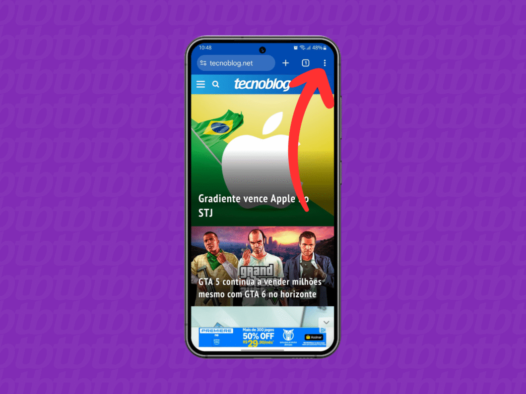 Acessando o menu do Google Chrome no celular