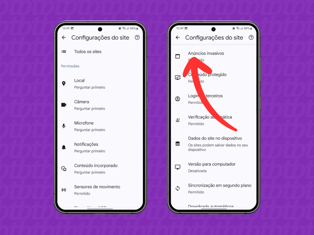 Acessando o menu "Anúncios invasivos"