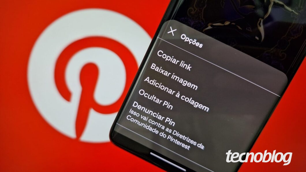 Imagem do celular exibindo a opção "Baixar imagem" no Pinterest