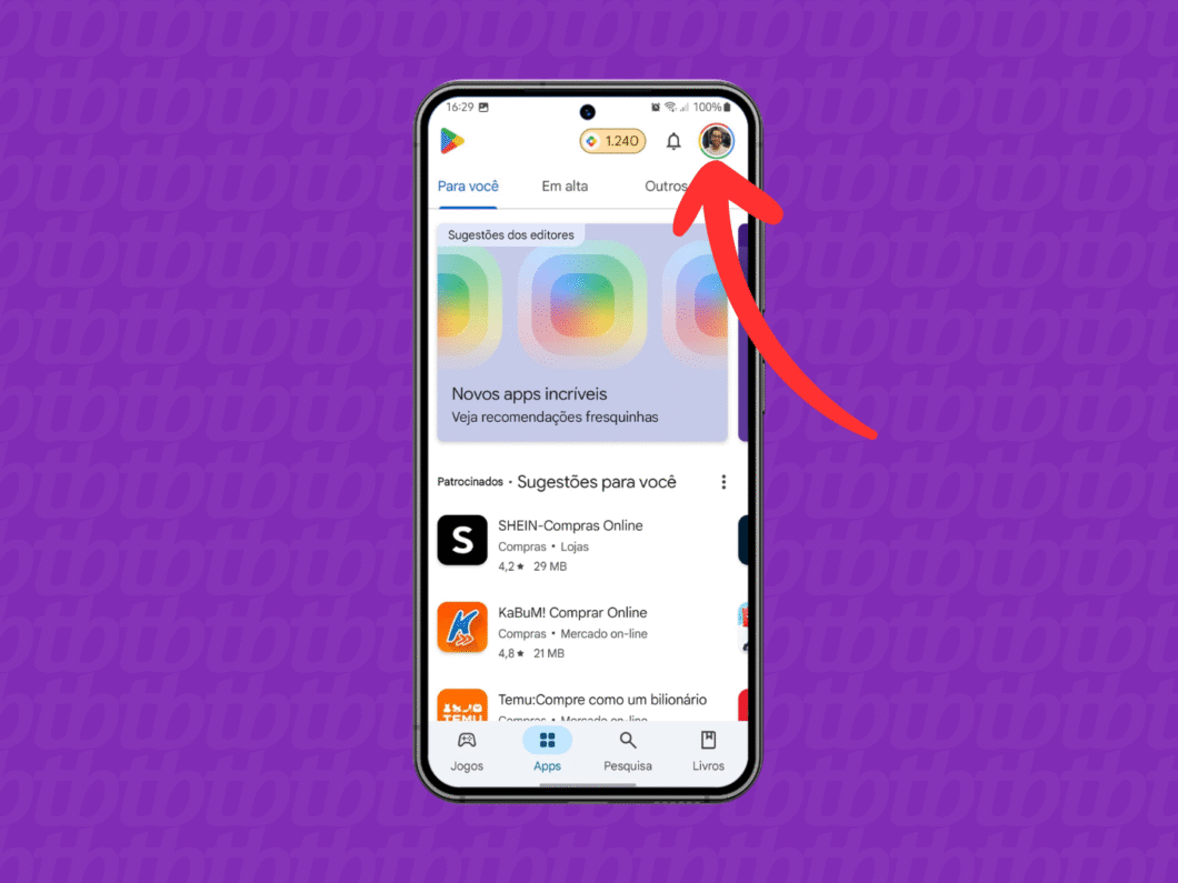 Acessando o menu da Play Store no celular