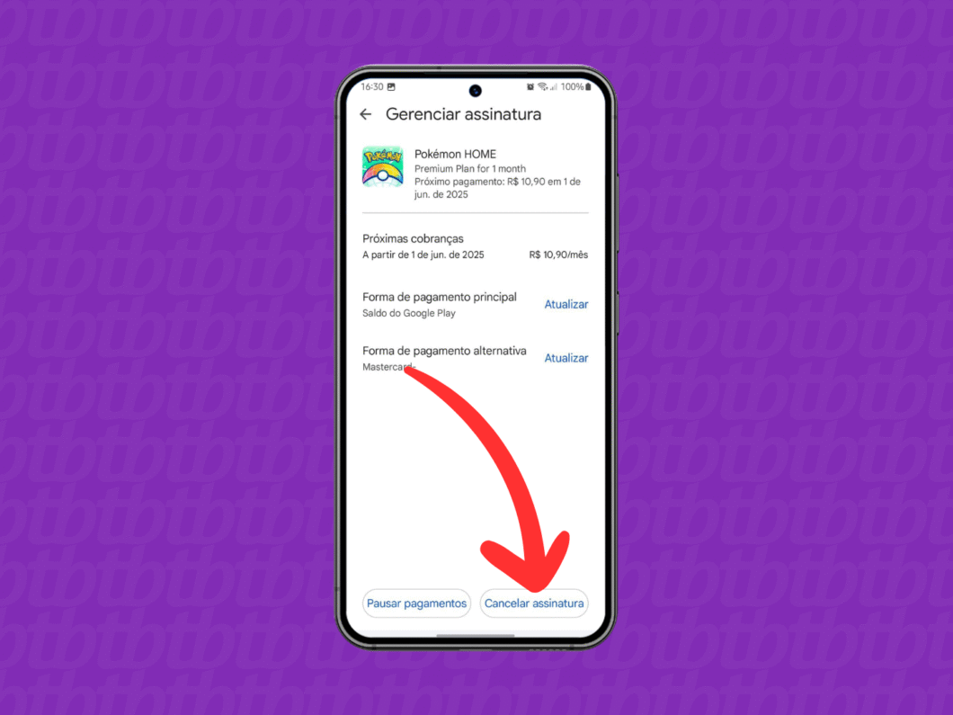 Usando a opção "Cancelar assinatura"