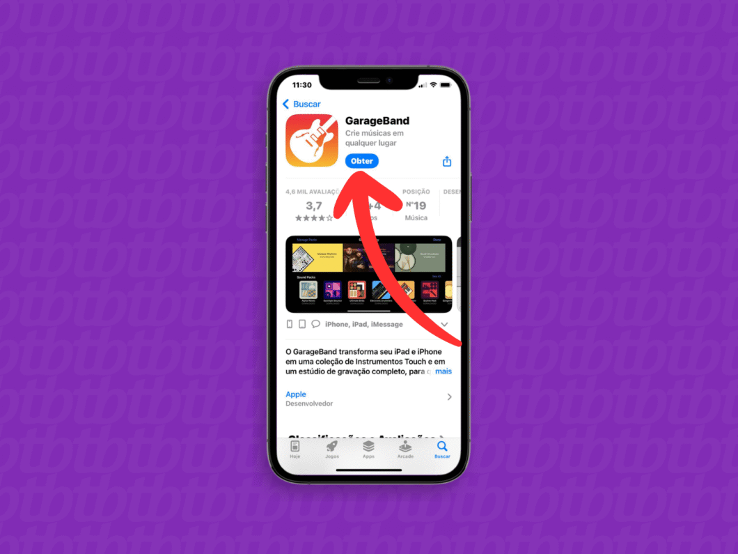 Baixando o app "GarageBand" na App Store