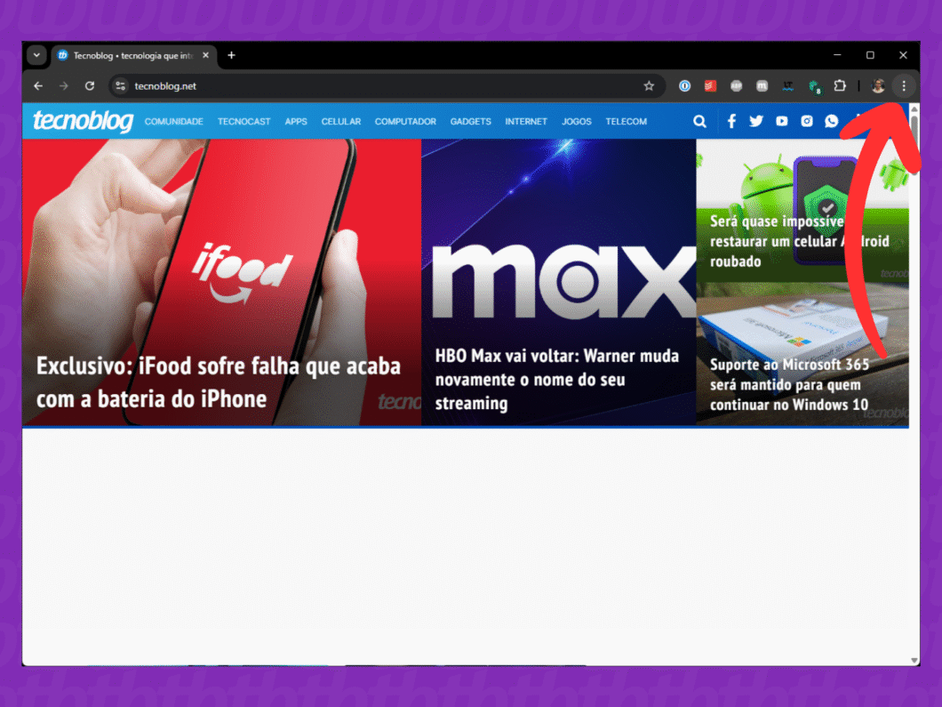 Acessando o menu "Mais" do Google Chrome