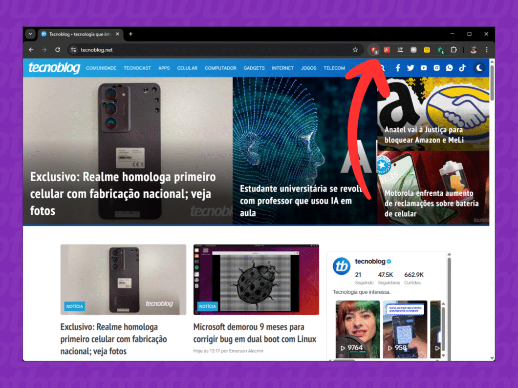 Abrindo a extensão Adblock no navegador