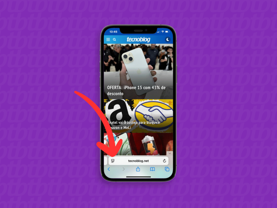 Abrindo as opções da página no navegador Safari no iPhone