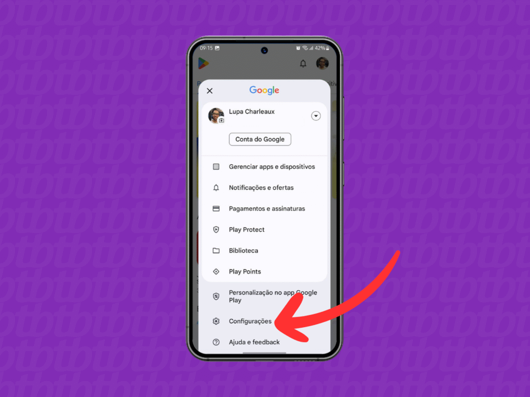 Abrindo as configurações da Play Store