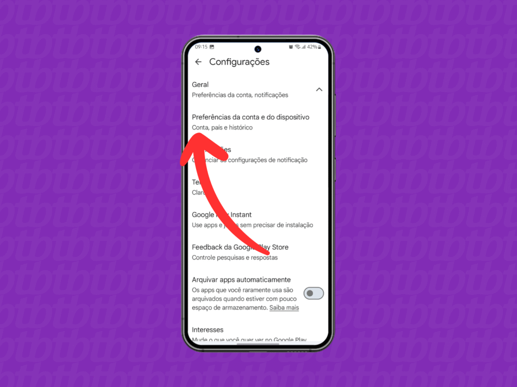 Acessando a opção "Preferências da conta e do dispositivo"