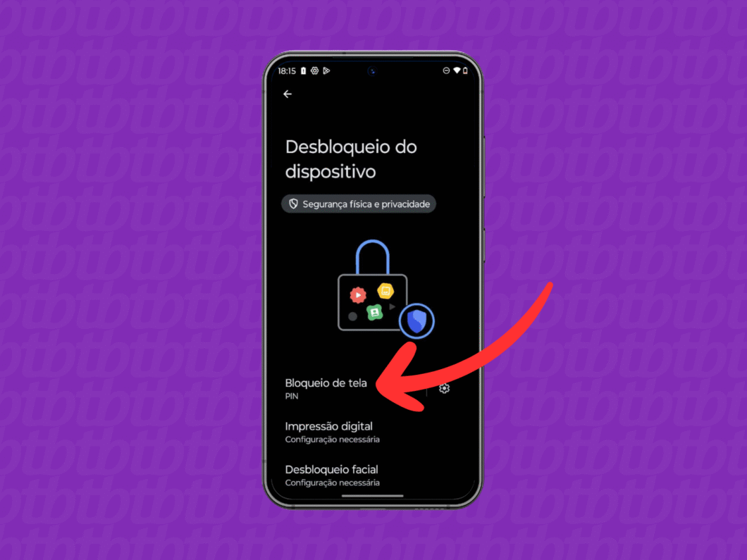 Selecionando o método de bloqueio de tela que será desativado