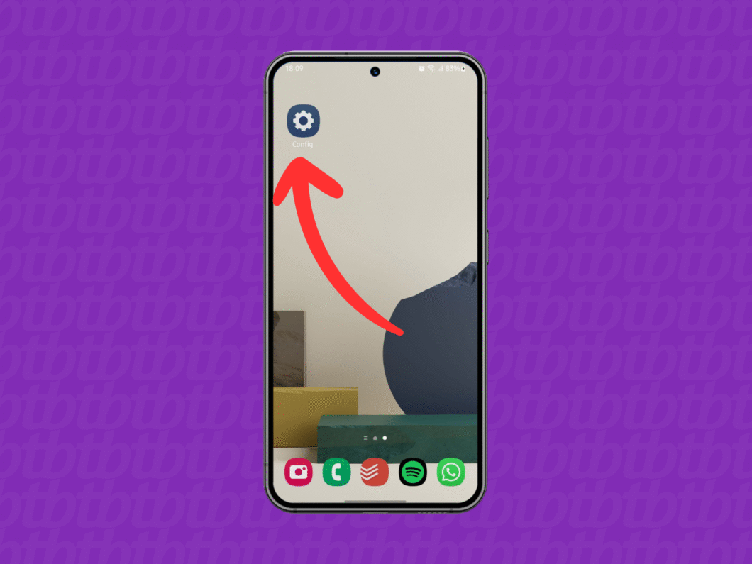 Acessando o app "Config." no celular Samsung