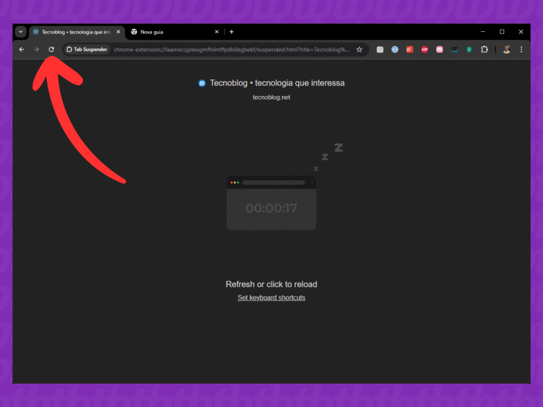 Reativando a guia inativada pelo Tab Suspender