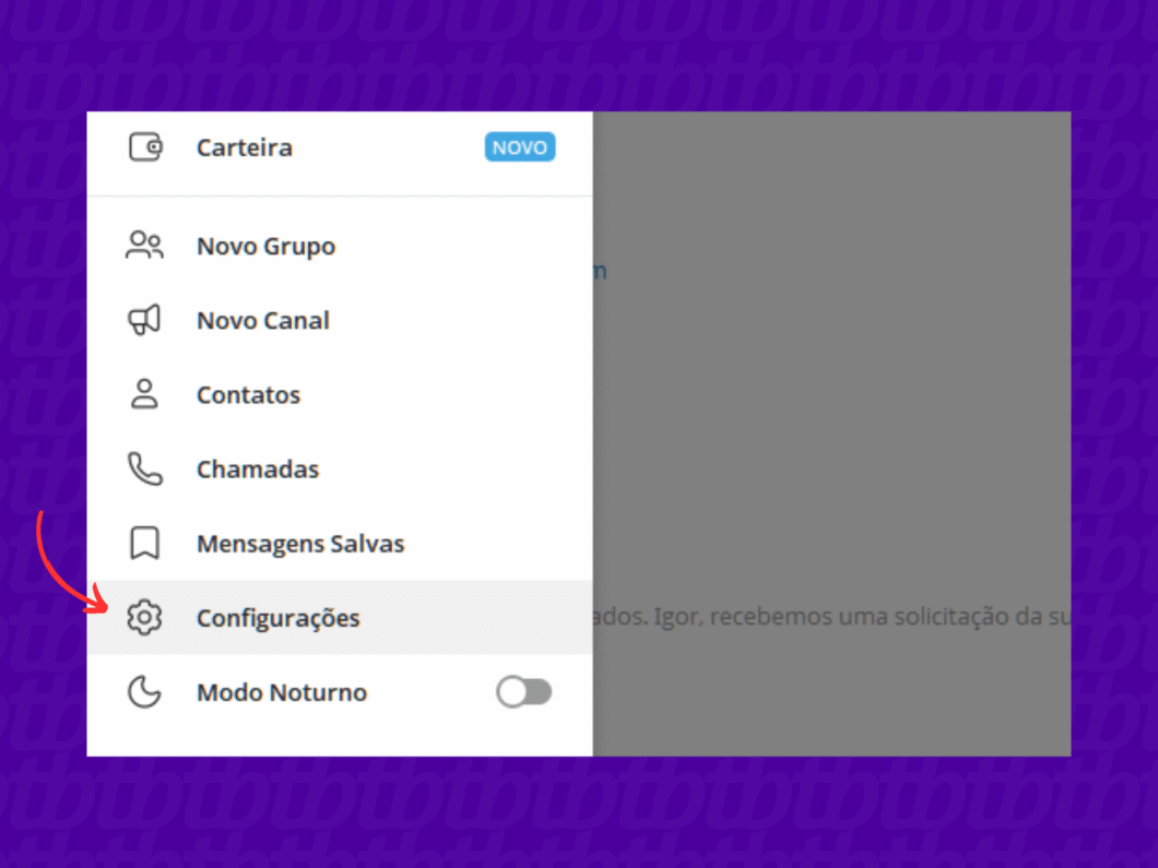 Entrando nas configurações do Telegram Desktop