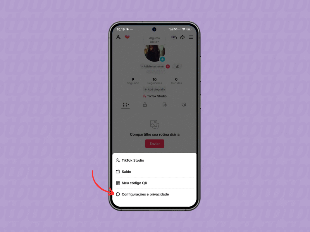 Entrando no menu de configurações do TikTok