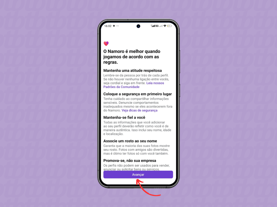Finalizando a criação de perfil no Facebook Namoro