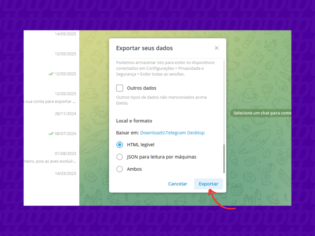 Finalizando o backup local pelo Telegram Desktop