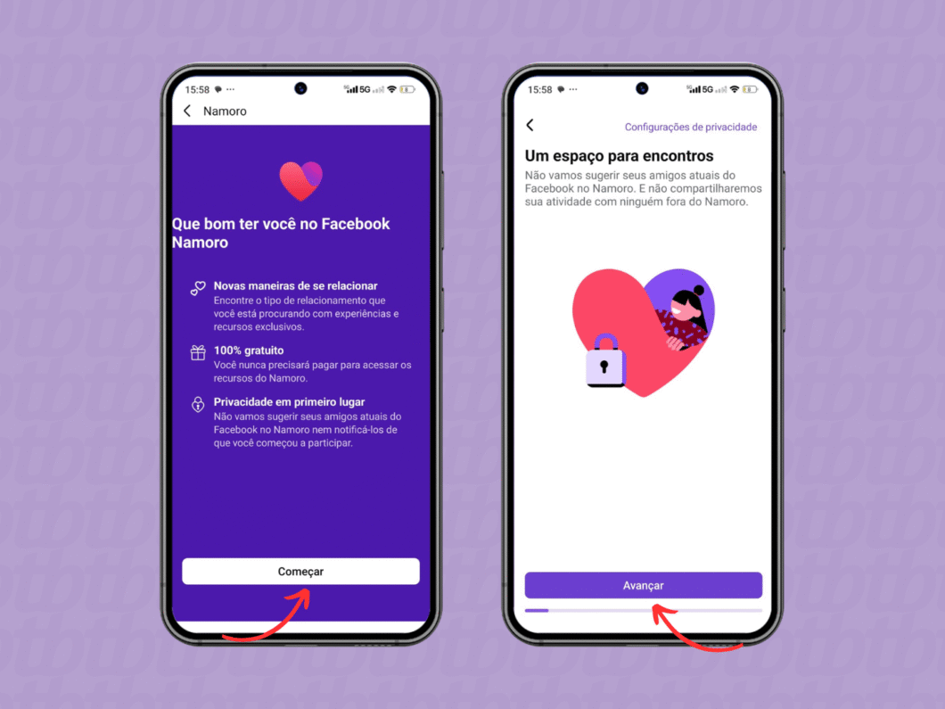 Iniciando a ativação do Facebook Namoro
