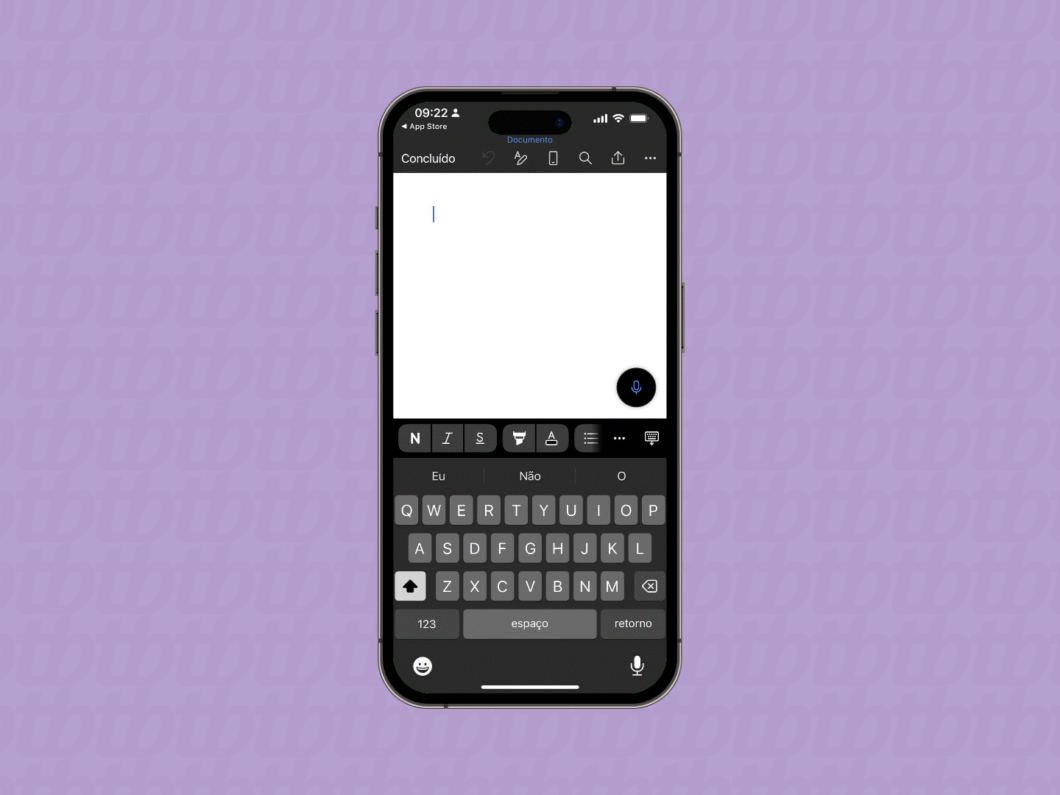 Interface do Microsoft Word no iPhone
