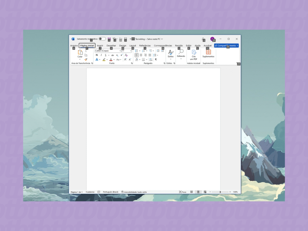 Interface do Microsoft Word no Windows