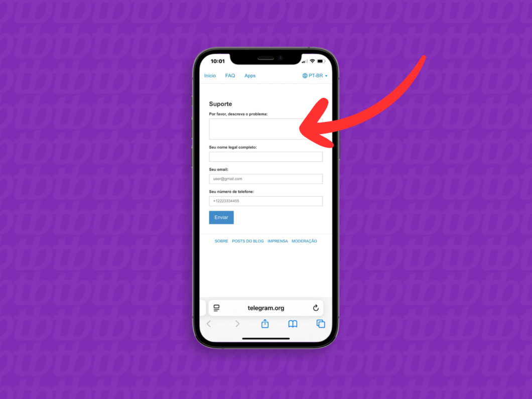Preenchendo as informações sobre o bloqueio da conta
