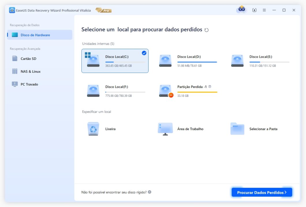 Tela do EaseUS Data Recovery Wizard