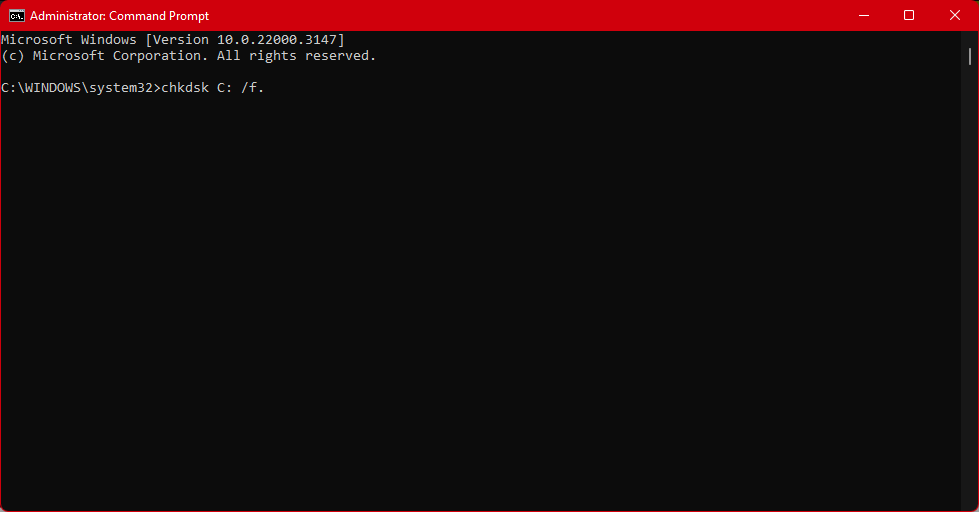 Usando CHKDSK para checar a unidade C: