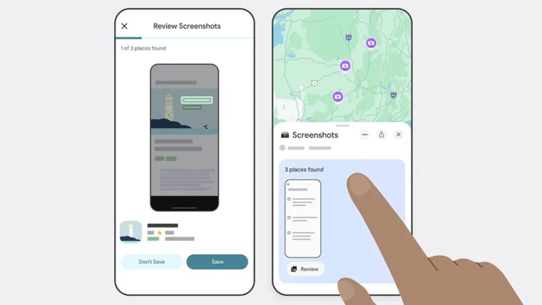 Aplicativo do Google Maps salvando endereços localizados em capturas de tela