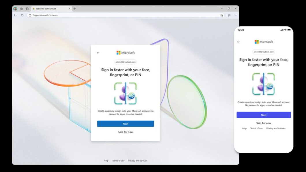 Serviços da Microsoft fazendo login sem senha