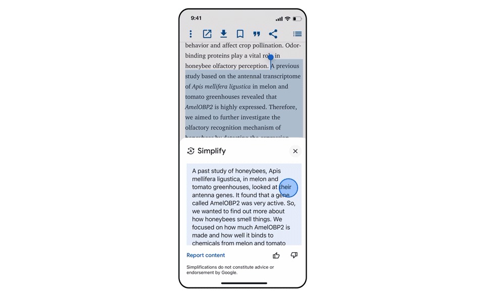 Tela do celular mostra a ferramenta Simplify