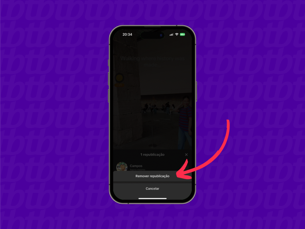Tela de confirmação para remover uma republicação no app do TikTok