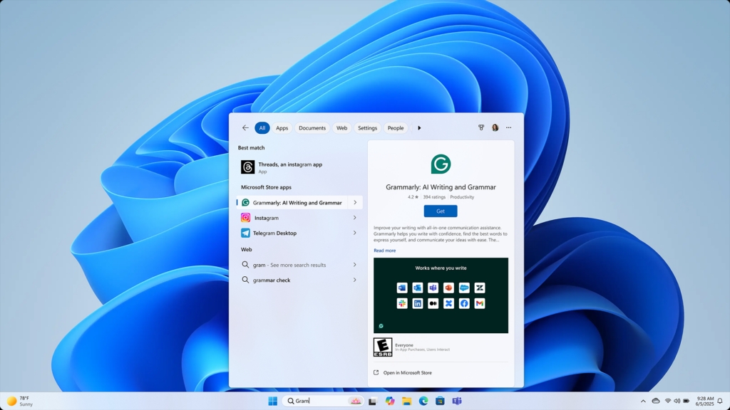 App na Microsoft Store indicado em busca no Windows 11