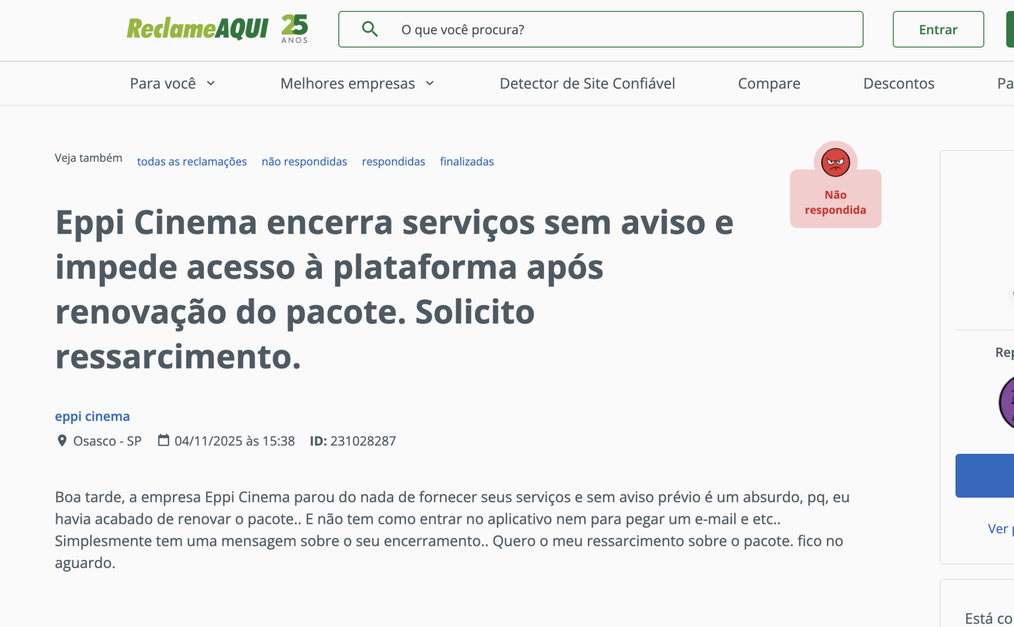 Eppi Cinema some da internet e revolta usuários. “Solicito ...