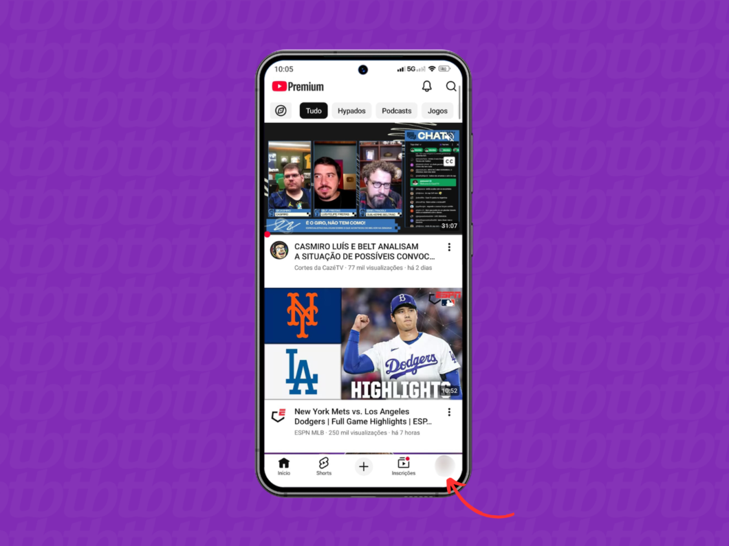 Acessando a página de perfil do YouTube